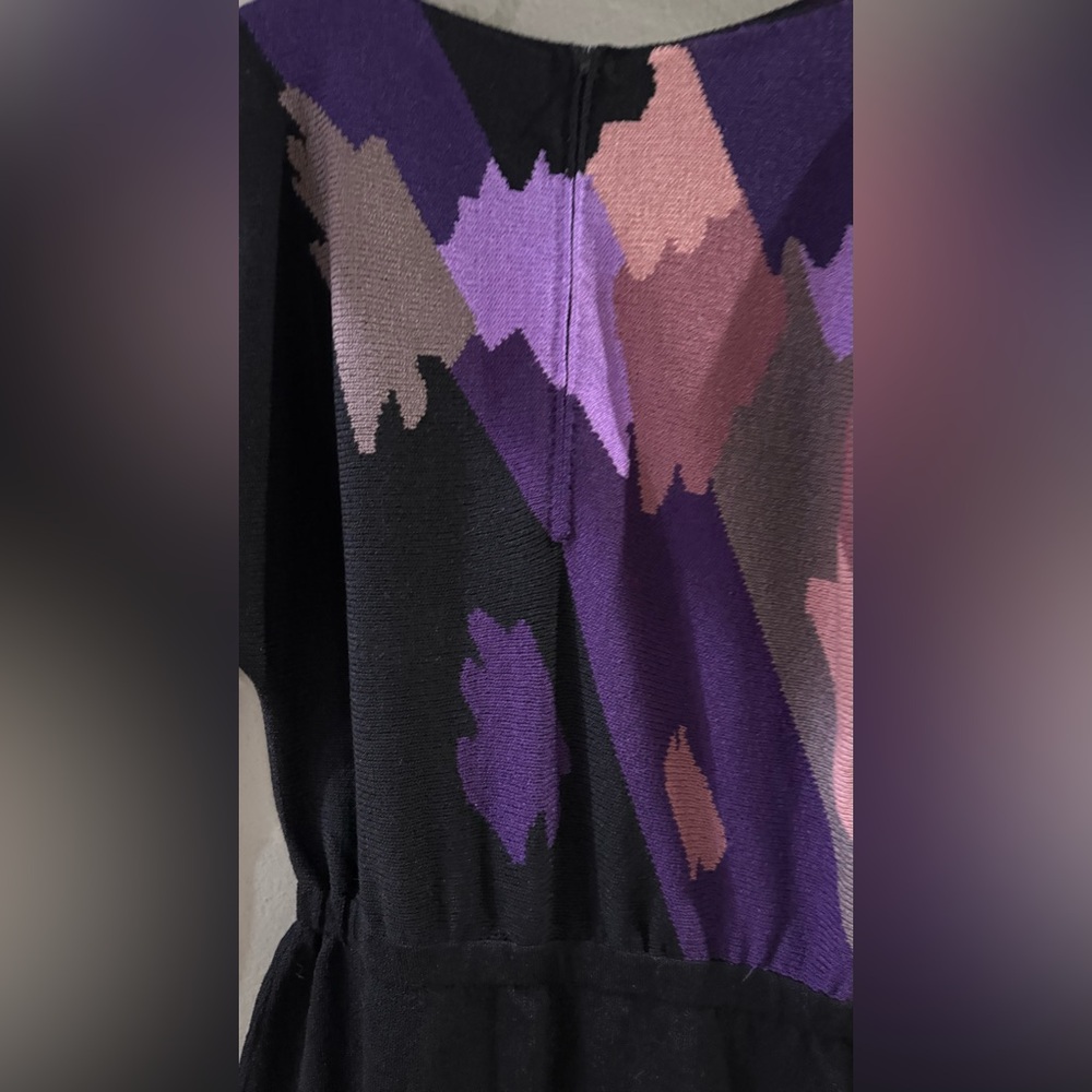 Adolfo Black Vintage 1970s Abstract Knit Midi Sweater Dress - Picture 5 of 6